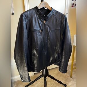 Italian Black Leather Cafe Racer Jacket